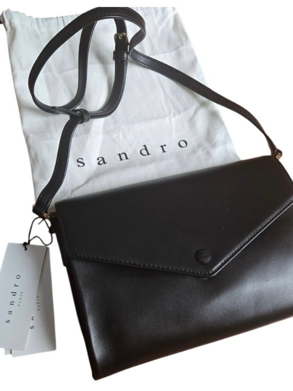 Sandro Black Smooth Leather Envelope Crossbody